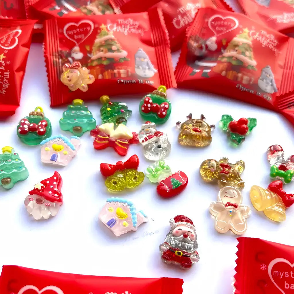 Mini Glow-in-the-Dark Christmas Resin Figurines | Holiday Surprise Mystery Blind Bag Santa Snowman Decorative Multi-Piece Combo Pack