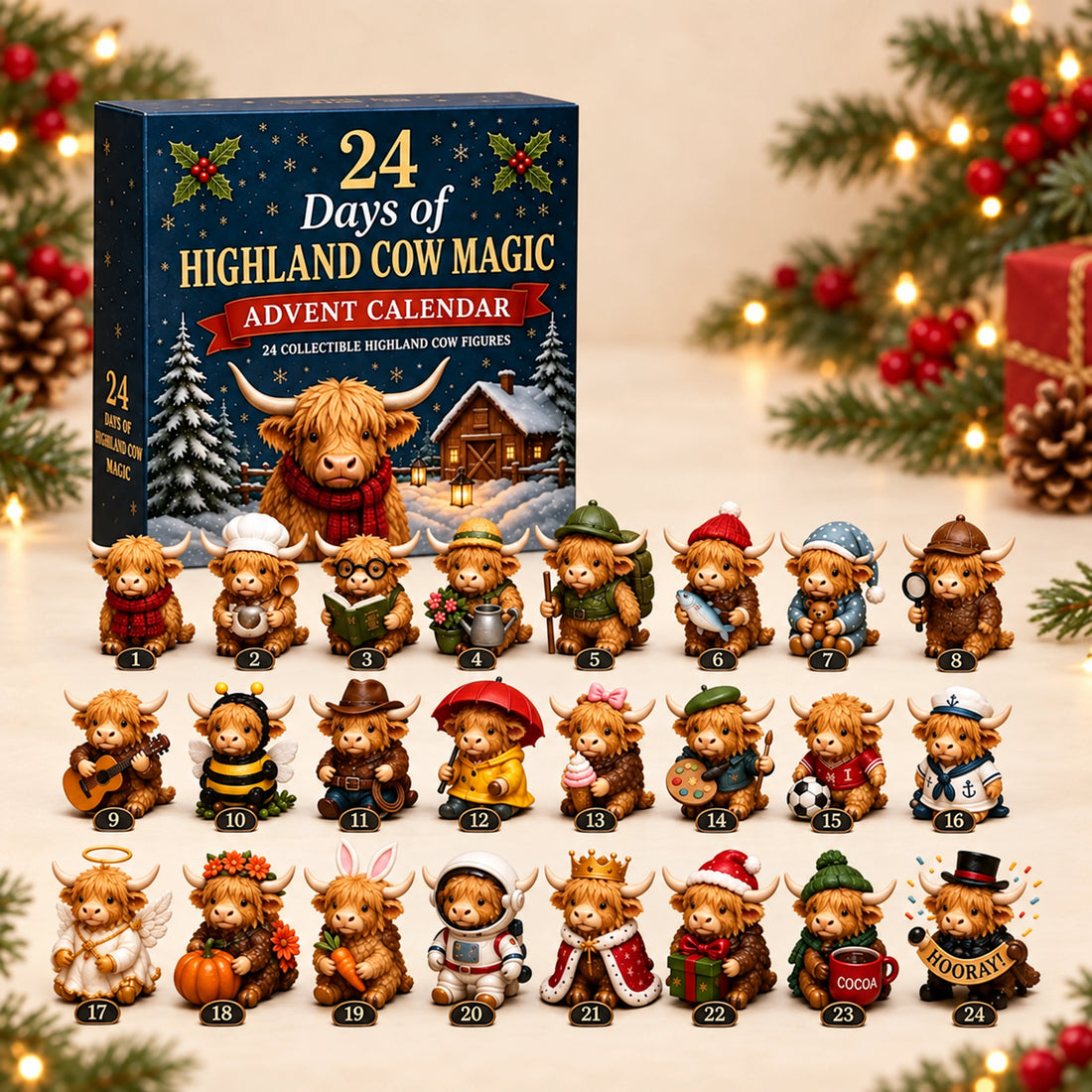 Tiny Relics Highland cow blind box advent calendar with 24 collectible figures
