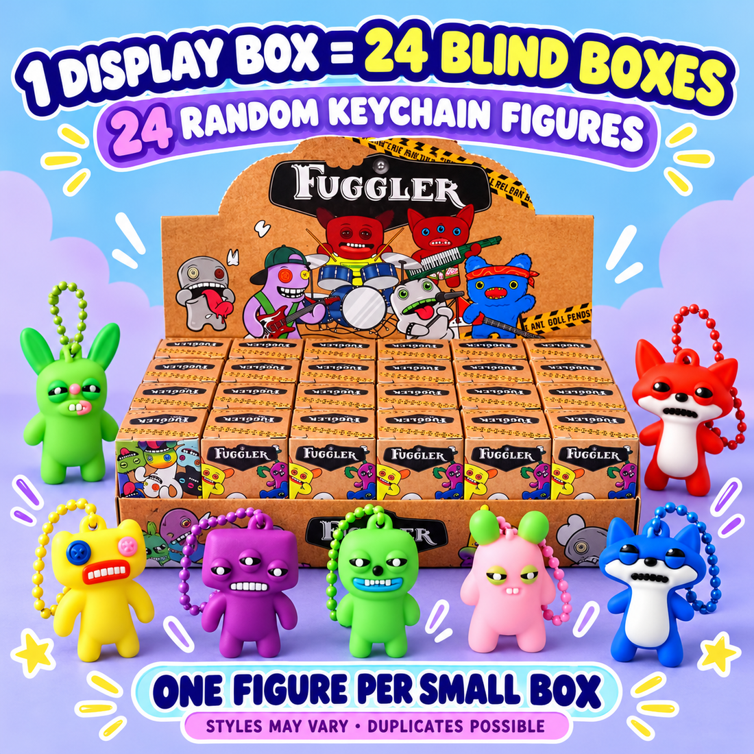 Complete 24-piece monster keychain blind box display set