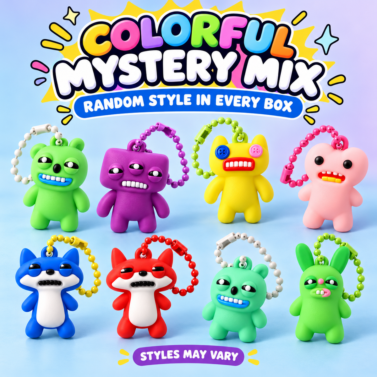 Colorful random mini monster keychain assortment