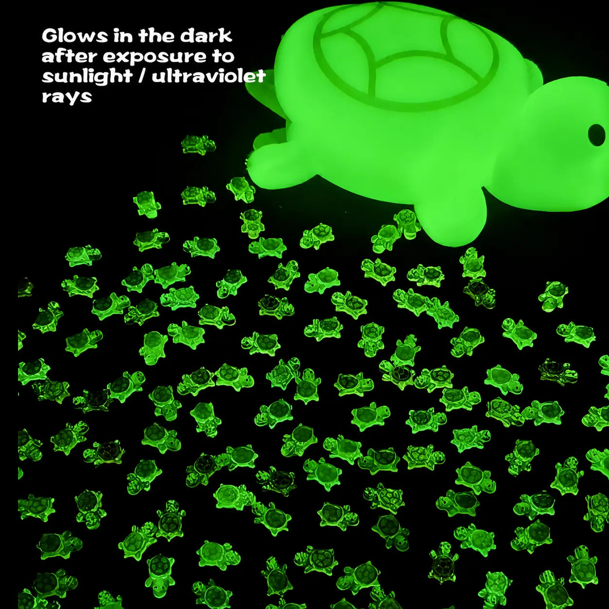 Large and mini resin turtles glowing in the dark