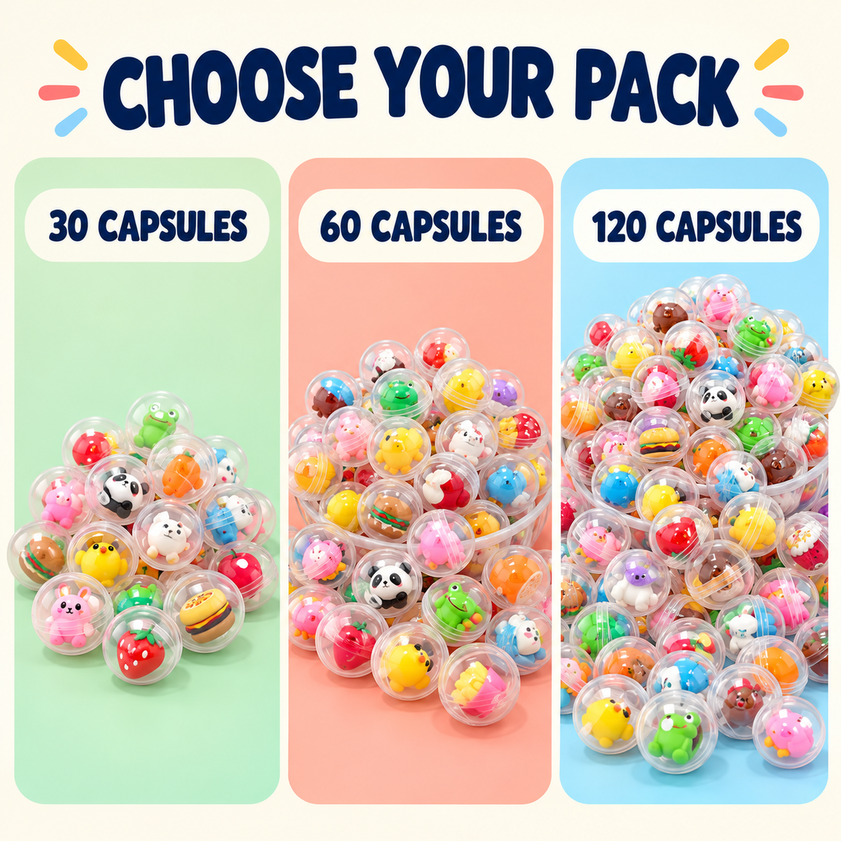 Choose 30 60 or 120 mini surprise capsules