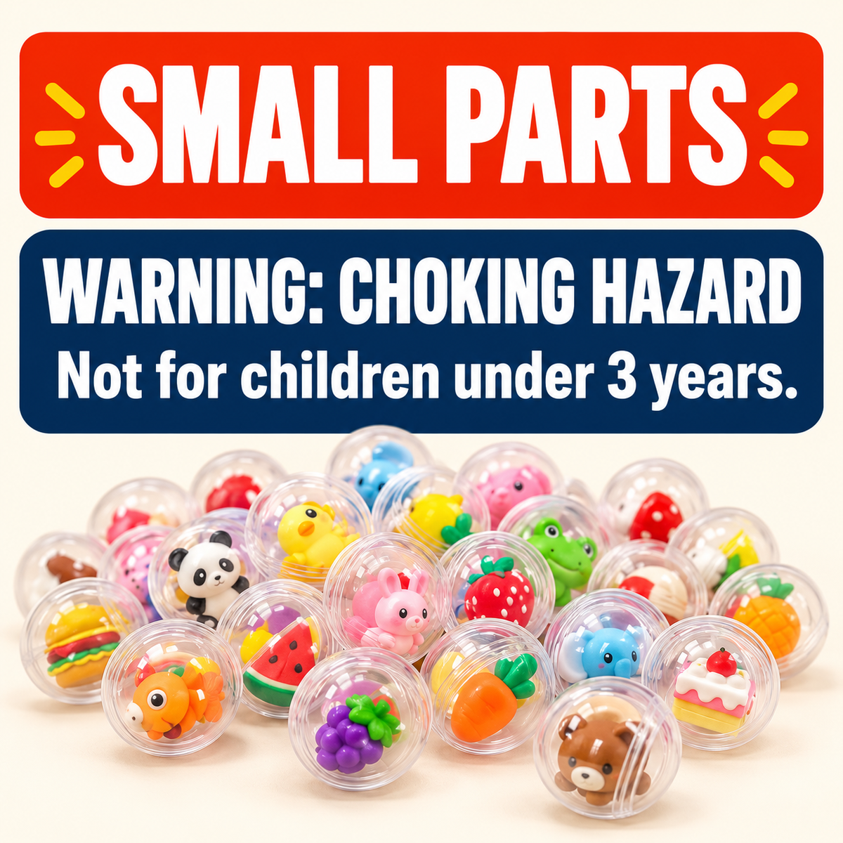 Small parts choking hazard warning for mini surprise capsules