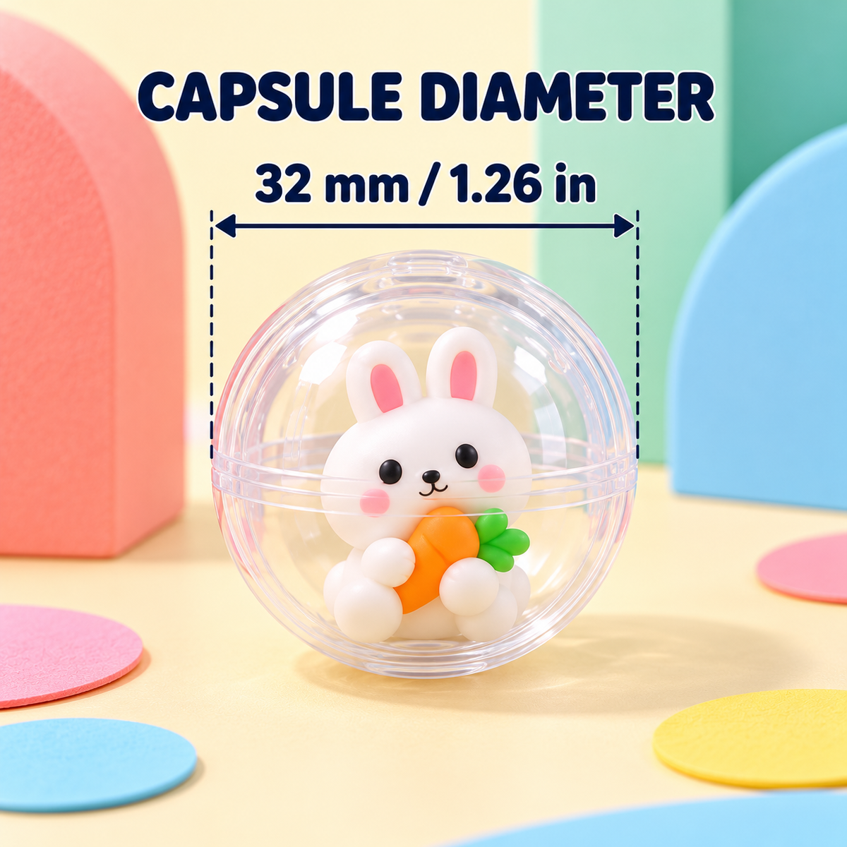 Clear surprise capsule diameter measures 32 mm or 1.26 inches